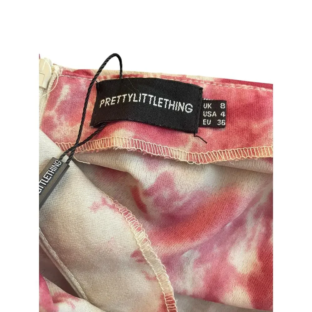 NWT PrettyLittleThing Fuchsia Tie Dye Ruched Side Midi Skirt Size 4